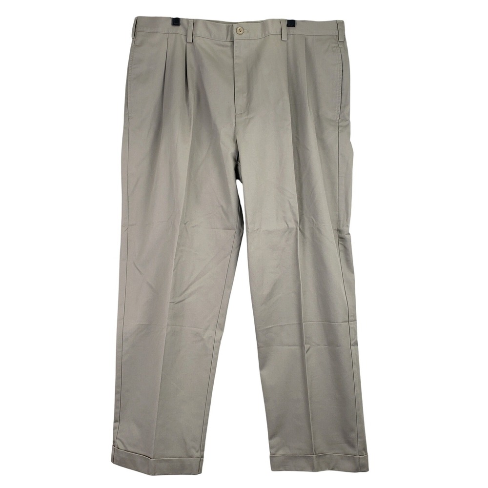 IZOD American Chino Pants Mens 42x32 Khaki Double Pleat Wrinkle Free Classic